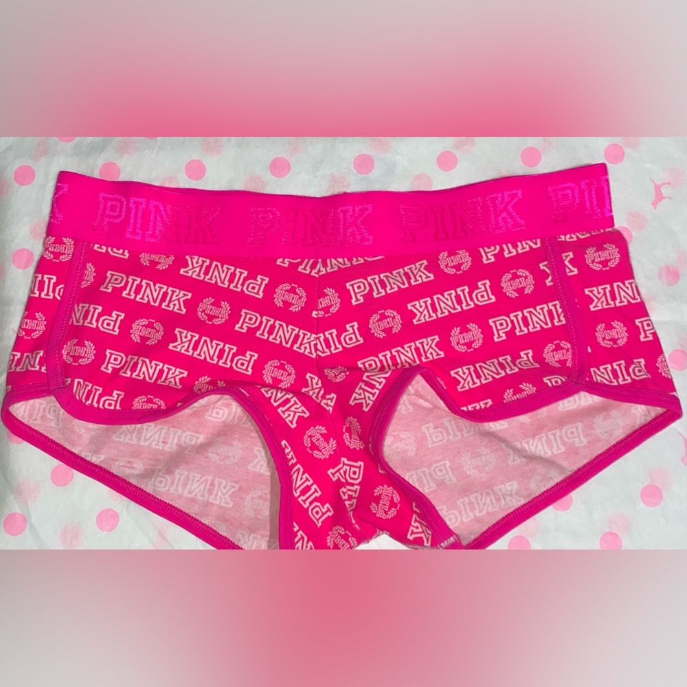 Pink Victoria ’s Secret cotton boyshort panties neon pink logo low rise panty